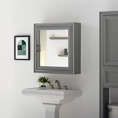 Crosley Furniture Tara Wall Mounted Bathroom Mirror and Medicine Cabinet, Vintage Gray