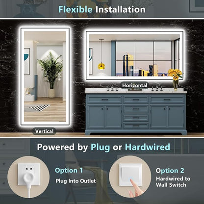 72x40 Black LED Bathroom Mirror, Backlit & Front Lit Lighted Mirror | Metal Framed Anti-Fog Vanity Mirror with Lights, 3 Color Dimmable, Memory, HD Tempered Glass, CRI95, UL Listed, Wall Mounted