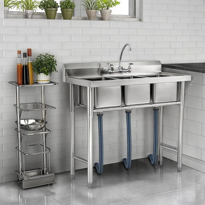 NSF Stainless Steel 3 Compartment Commercial Sink 11x10x10 Inch Basins, Kitche Station Utility Sink for Restaurant Bar Home Laundry Room Garage