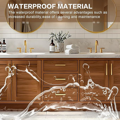80IN Bathroom Vanity - Retro Bathroom Vanity with Double Sinks Includes Round Mirror & Wood Grain Cabinets|Retro Log Style,Exquisite Handle,LED Smart Defogging Mirror