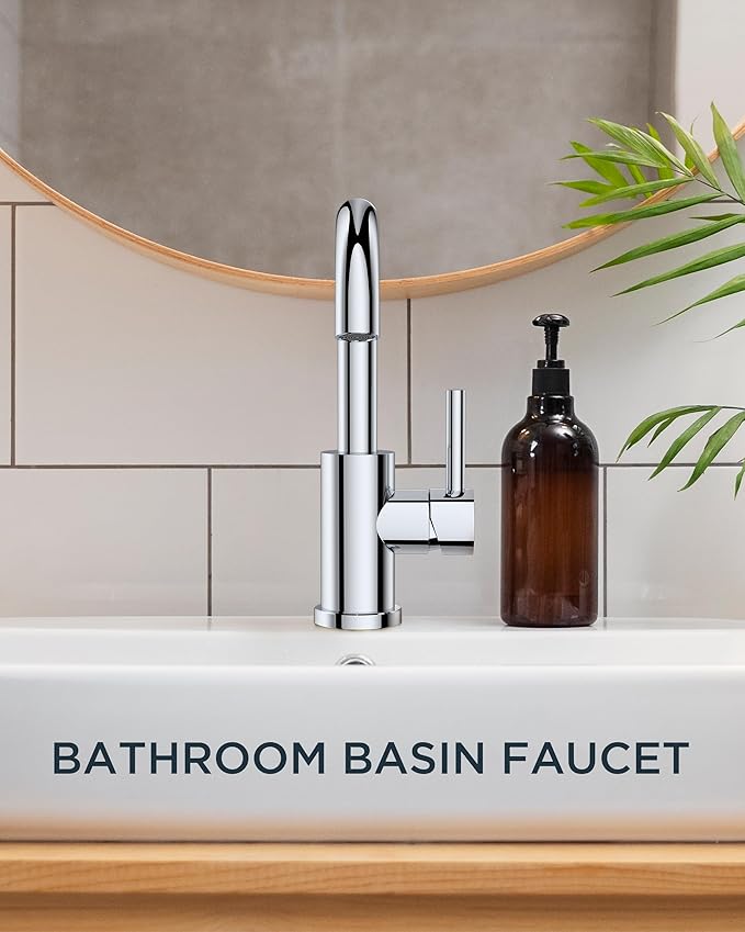 FORIOUS Single Hole Bathroom Faucets 3 Hole One Handle 360° Swivel Gooseneck Spout, Lead-Free, Suitable for Wet Bar Kitchen RV Vanity Restroom,with Pop Up Drain and Supply Line