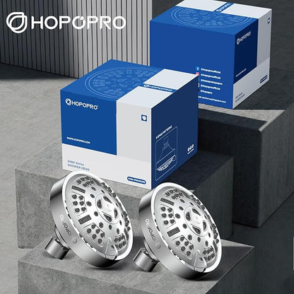 HOPOPRO Upgraded 9 Settings High Pressure Shower Head, NBC News Recommended Brand Fixed Showerhead Adjustable Bathroom Showerhead Multi-functional Rainfall Showerhead for Low Water Flow (Chrome)