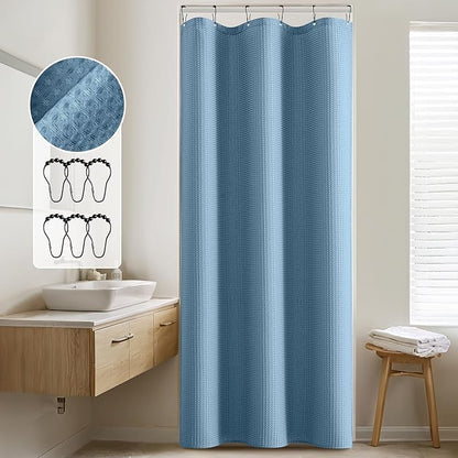 MIULEE Stall Waffle Weave Fabric Stand Up Shower Bath Curtain with 6 Metal Hooks Small Heavy Duty Washable Waterproof Narrow Thick Cloth Shower Curtains Set for Bathroom Hotel,W36*L72,Moonlight Blue
