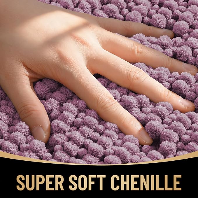 OLANLY Thick Chenille Small Bathroom Rugs Mats 24x16, Deep Plum | Soft Absorbent Bath Rugs, Rubber Backing, Machine Wash Dry, Bath Mats for Bathroom, Tub and Shower, Home Decor Accessories