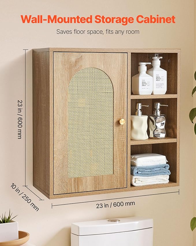 VEVOR Bathroom Wall Cabinet, 5 Height Levels, 23" W x 23" H Medicine Cabinet Wall Mounted, Hanging Organizer with Shelves for Laundry Room Kitchen Restroom