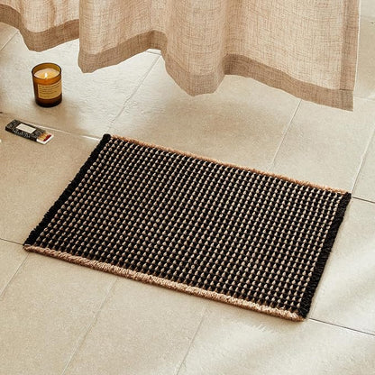 TYUU Waffle Bath Mat, Small Boho Bathroom Rugs Non Slip 24x16 Khaki & Black | Super Absorbent Quick Dry Bath Rug, Non-Slip Backing, Soft Waffle Washable Farmhouse Bathroom Mats, Tub, Shower & Home Decor
