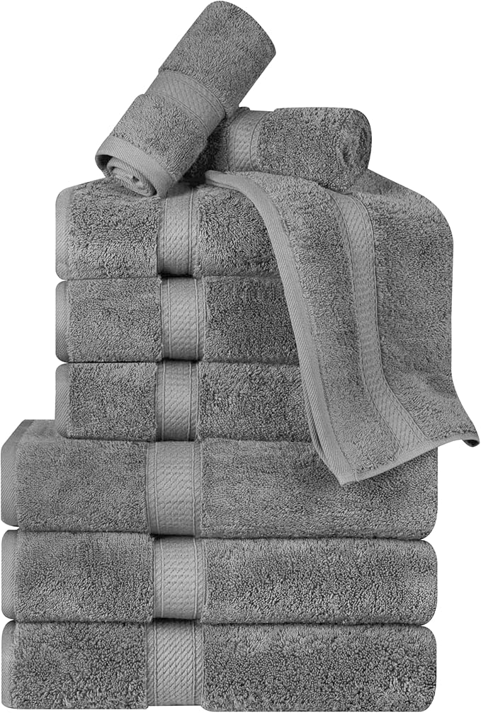Superior Egyptian Cotton 800 GSM Plush & Absorbent, 9 Piece Set, Charcoal | Quick Dry, Soft Luxury Towel Set, Bath Essentials, Guest Bath, Spa, 3 Bath, 3 Hand, 3 Face Towel, Madeline Towels