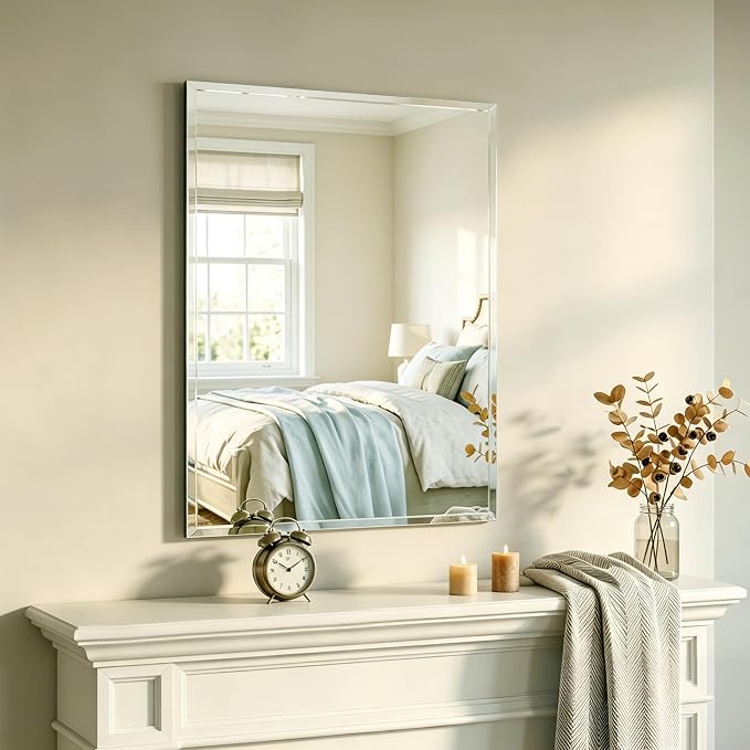 24x32 Inch Bathroom Mirrors for Over Sink, Frameless Mirrors for Wall | Beveled Bathroom Mirror, Bathroom Vanity Mirror for Bedroom Living Room Entryway Home Decor