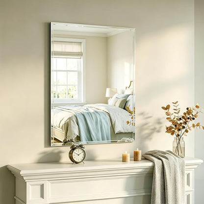 24x32 Inch Bathroom Mirrors for Over Sink, Frameless Mirrors for Wall | Beveled Bathroom Mirror, Bathroom Vanity Mirror for Bedroom Living Room Entryway Home Decor