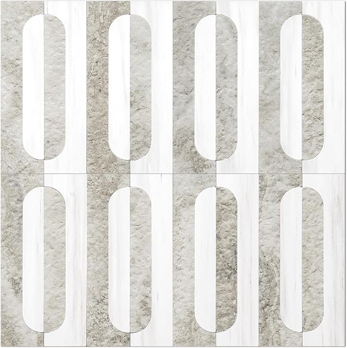 STICKGOO Peel and Stick Backsplash Tiles 12"x12", Waterproof Stick on Kitchen & Bathroom Backsplash, PVC Self Adhesive Wall Tiles for Fireplace, White/Beige Slate (10 Sheets)