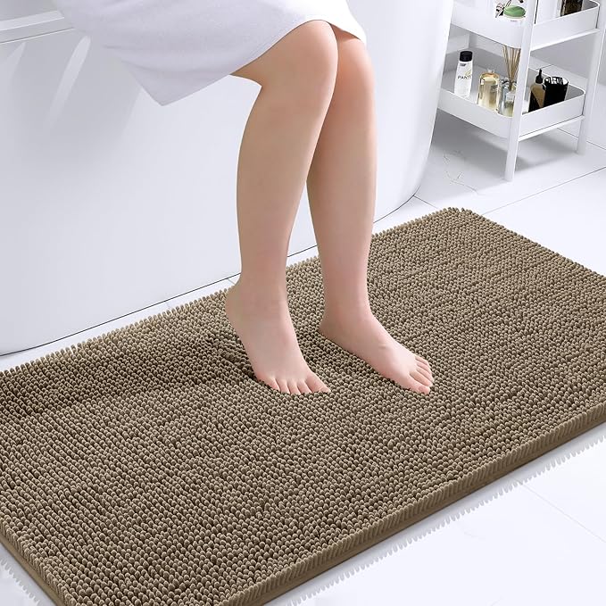 OLANLY Bathroom Runner Rugs 40x24, Extra Soft Absorbent Chenille Bath Rugs | Tan, Quick-Drying Rubber Backing, Machine Washable Long Bath Mat for Bathroom Floor, Tub and Shower, Home Decor Accessories