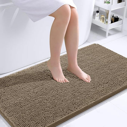 OLANLY Bathroom Runner Rugs 40x24, Extra Soft Absorbent Chenille Bath Rugs | Tan, Quick-Drying Rubber Backing, Machine Washable Long Bath Mat for Bathroom Floor, Tub and Shower, Home Decor Accessories