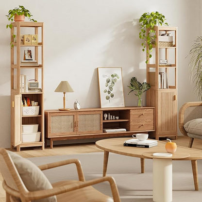 68'' Tall Narrow Storage Cabinet with Adjustable Shelf and Door, Bathroom Storage Cabinet, Space Saver for Bathroom, Kitchen, Living Room, Natural Oak