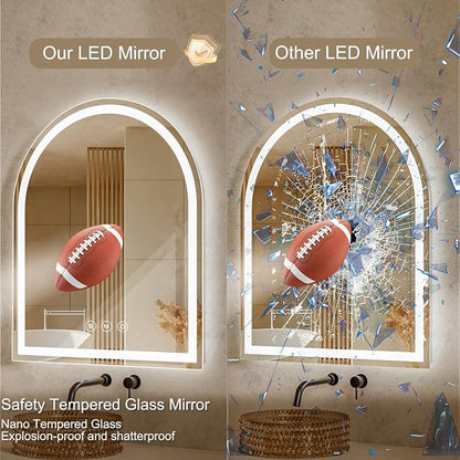 Arched LED Bathroom Mirrors with Lights 30"x36" Anti-Fog, Dimmable, 3 Color, Shatterproof, Led Mirror for Bathroom, Entryway, Living Room