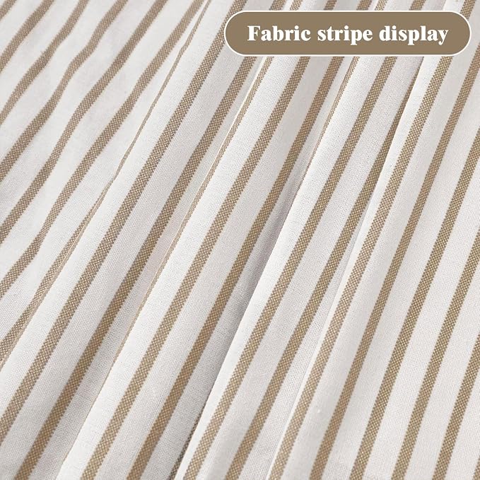 Farmhouse Shower Curtain Linen Button Beige Stripe 72" W x 84" L | Farmhouse Style, Chic Button, Striped, Linen Fabric, Rustic, Country, Natural Look, Washable, for Bathroom Bathtub