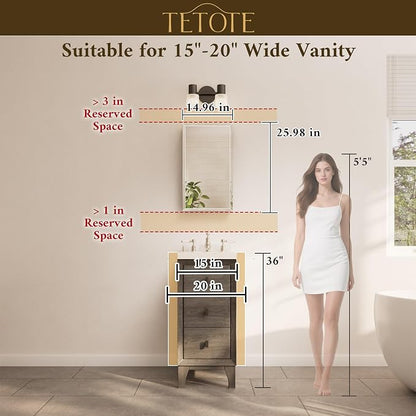 15 x 26 Mirrored Medicine Cabinets for Bathroom with Tempered Beveled Mirror White Medicine Cabinet Aluminum Cabinet DTC Hinges, Stepless Adjustable Shelves, Recessed/Surface-Mounted