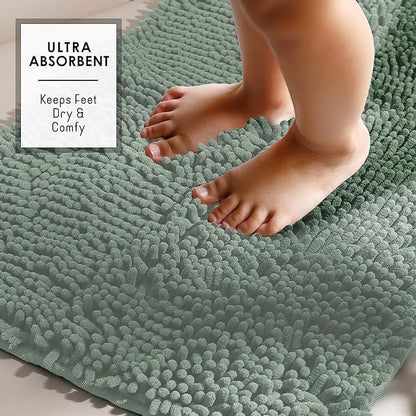 Hearth & Harbor Bathroom Rugs, Chenille Bath Mat - Machine Washable Bath Mats for Bathroom Non-Slip Backing Rubber, Quick Dry Bathroom Mat, 26 x 44 - Ice Green