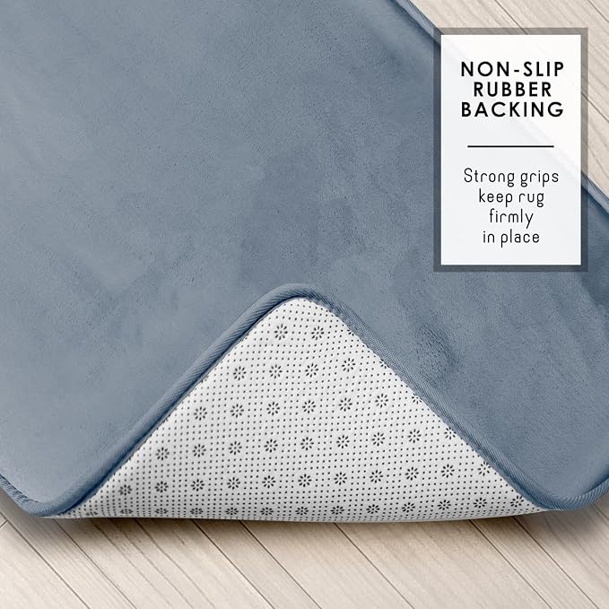 Clara Clark Bathroom Rugs, Velvet Memory Foam Bath Mat, Non-Slip Bath Rugs, Machine Wash, Dries Quickly, Ultra Soft Plush Bath Mats for Bathroom, 20 x 32, Stone Blue