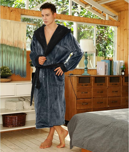 U2SKIIN Mens Hooded Robe, Plush Robes for Men Long Fleece Bathrobe
