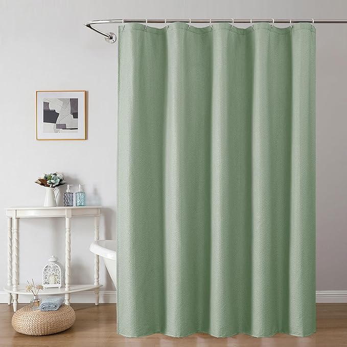 OWENIE Sage Green Shower Curtain for Bathroom 78 Inches Eatra Long, Elegant 3D Embossed Textured Cloth Waffle Shower Curtain, Modern Luxury Hotel Style, Water Repellent, Machine Washable, 54X78
