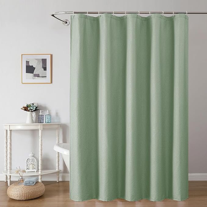 Sage Green Shower Curtain for Bathroom 78 Inches Eatra Long, Elegant 3D Embossed Textured Cloth Waffle Shower Curtain, Modern Luxury Hotel Style, Water Repellent, Machine Washable, 54X78
