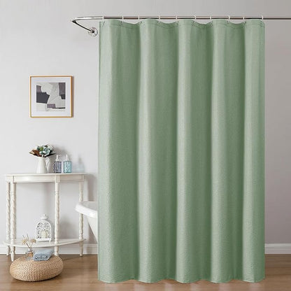 Sage Green Shower Curtain for Bathroom 78 Inches Eatra Long, Elegant 3D Embossed Textured Cloth Waffle Shower Curtain, Modern Luxury Hotel Style, Water Repellent, Machine Washable, 54X78
