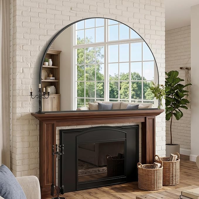 Arched Bathroom Mirror 40" W x 30" H, Bathroom Mirror for Over Sink, Wide Wall Vanity Mirror with Aluminum Frame & Tempered Glass, Ideal for Mantel, Entryway, Bedroom, Living Room, Black