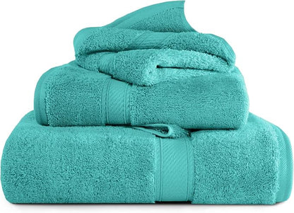 SUPERIOR Egyptian Cotton Ultra Plush & Absorbent, 3 Piece Set, Turquoise | Quick Dry, Soft Luxury Towel Set, Bath Essentials, Guest Bath, Spa, 1 Bath, 1 Hand, 1 Face Towels, Madeline Towels