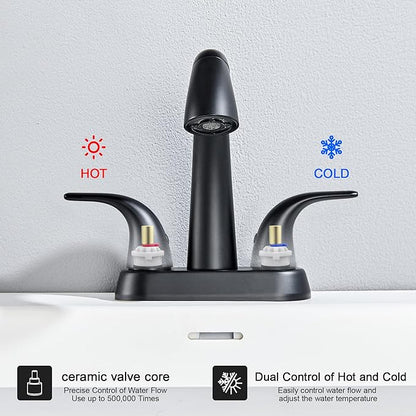 Ultimate Unicorn Matte Black Bathroom Sink Faucet - 4 Inch Centerset Pull Down Vanity Faucets 3 Hole with Pop Up Drain - Two Handle Modern Washbasin Tap Set with Pull Out Sprayer for Rv Restroom