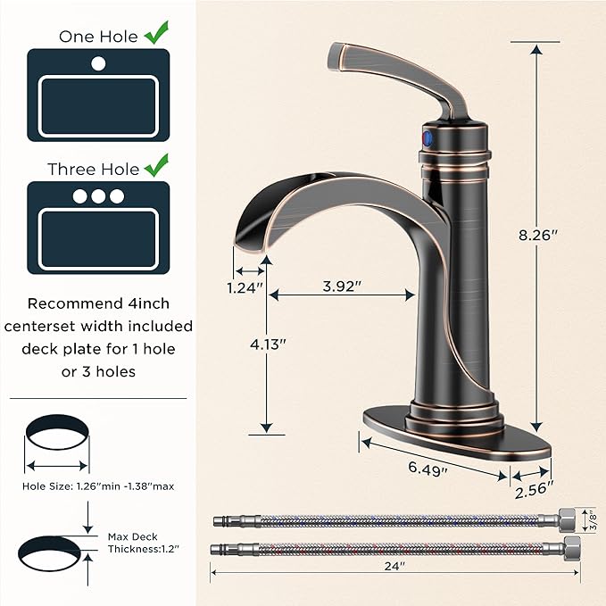 Forious Bathroom Sink Faucet Oil Rubbed Bronze Single Handle One Hole Antique Waterfall Bathroom Faucet with Metal Pop Up Drain and Deck Plate for Lavatory Vanity Farmhouse RV