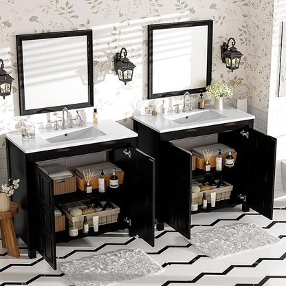 72" Bathroom Vanity Set with Double Vanities (Separate), Double Ceramic Sinks, Soft-Close Doors & Adjustable Shelf, Storage Cabinet for Stylish Bathroom Organization, Espresso