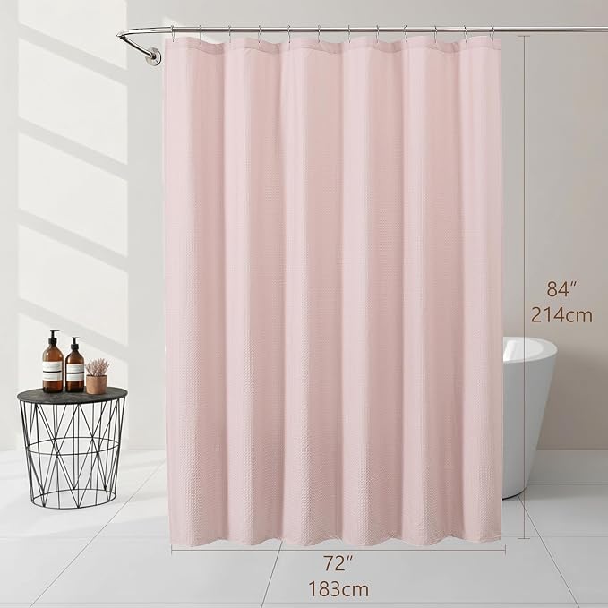 Pink Long Shower Curtain 84 Inch Length 1 Piece, Embossed Textured Soft Fabric Bathroom Shower Curtain, Water Repellent Machine Washable Cloth Hotel Spa Bath Decor, 72Wx84L Inches