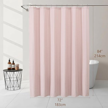 Pink Long Shower Curtain 84 Inch Length 1 Piece, Embossed Textured Soft Fabric Bathroom Shower Curtain, Water Repellent Machine Washable Cloth Hotel Spa Bath Decor, 72Wx84L Inches