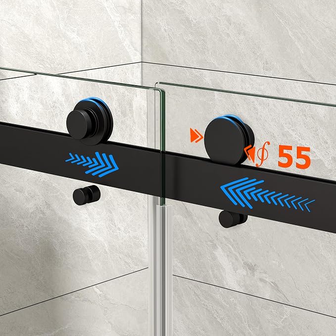 43"-48" W x 76" H Frameless Shower Door,Sliding Shower Door with 5/16"(8MM) SGCC Clear Tempered Glass,Reversible Installation,Nano Explosion-Proof Film,Waterproof Strip,for Bathroom,Matte Black