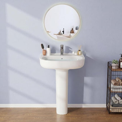 22" x 17" Pedestal Sink – White Ceramic Rectangular Bathroom Vanity with Overflow, Bathroom Pedestal Sink with 1 Faucet Hole