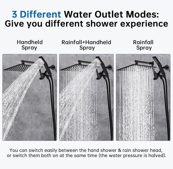 G-Promise All Metal 10 Inches Rainfall Shower Head with Handheld Combo | All Metal, Built to Last, Easy Install, Adjustable Height & Angle for All Heights, Extra Long Hose, Modern Upgrade