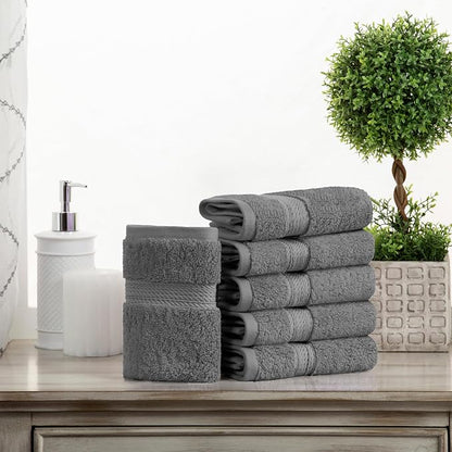 Superior Egyptian Cotton Plush & Absorbent, Face Towel Set of 6, Charcoal | Quick Dry, Soft Luxury Towel Set, Bath Essentials for Bathroom, Guest Bath, Spa, 2 Piece Face, Madeline Towels