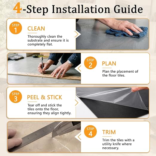 DEXDE Peel and Stick Floor Tile 18x18 Marble Vinyl Flooring Waterproof 10PC | Floor Tiles Peel and Stick Waterproof, Self Adhesive Floor Tiles, Sticky Floor Tiles Bathroom Floor Tiles 1.5FTx1.5FT Beige