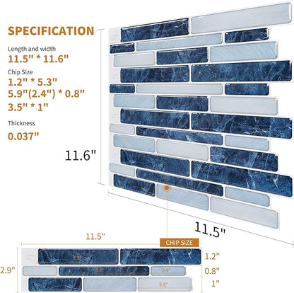 WOWSTAR 10-Sheet Peel and Stick Backsplash Tile for Kitchen Wall, Back Splash Stick On Tiles for Kitchen (12"x12", Dark Blue) | Peel and stick backsplash, self-adhesive wall tile, Dark Blue, waterproof, kitchen bathroom wall, 10-sheet