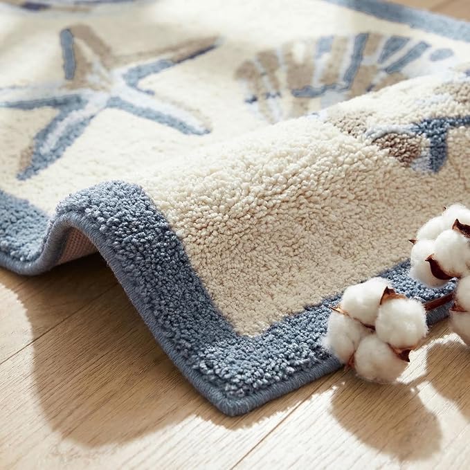 Madison Park Bayside Tufted Bath Rug Cotton Non-Slip, 21 x 34, Blue