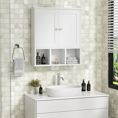 Shintenchi Bathroom Medicine Cabinet, Wall Mounted, Adjustable Shelf, White | Over The Toilet Cupboard, Open & Concealed Storage, 2 Magnet Doors, Space-Saving, Easy to Clean