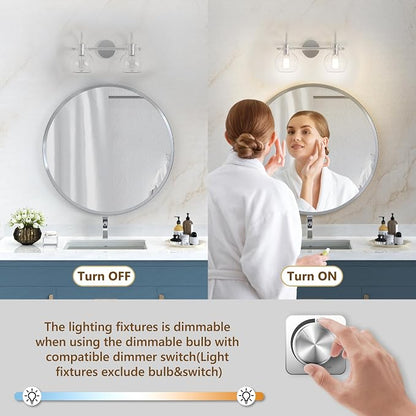 2 Lights Bathroom Vanity Light Fixtures Over Mirror Modern Nickle | Wall Sconce,Elegant Globe Glass Shade,E26 Base, UL Certified，Anti-Rust,Damp Rated,Brushed Nickel,Bathroom Bedroom Living Room