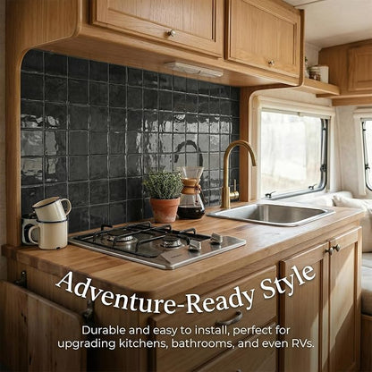 Charcoal Black 4 Sheets 6x6 Inch Peel and Stick Subway Tile Backsplash, Self Adhesive Wall Tiles for Kitchen Bathroom, Thick Waterproof Heat Resistant, Easy Install No Grout, Renter Friendly