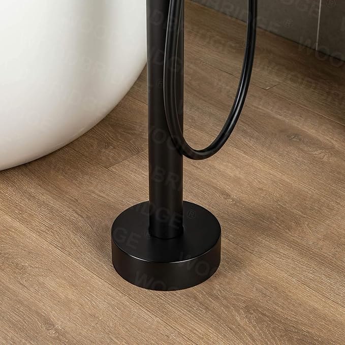 Woodbridge Contemporary Single Handle Floor Mount Freestanding Tub Filler Faucet with Hand Shower in Matte Black Finish,F0006MBRD