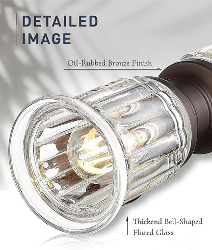 Rustic Wall Sconces, HWH Farmhouse Sconce Wall Lighting in Oil-Rubbed Bronze Finish, 2-Light Indoor Up Down Wall Light for Bathroom, Bell-Shaped Clear Glass, 5HZG106B-2W ORB