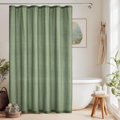 KGORGE Linen Fabric Shower Curtain Set-Semi Sheer Lightweight Waterproof Thick Cloth Neutral Washable Shower Curtains for Bathroom Bathtub Decor, Forest Green, W72 x L84, 12 Hooks Included, 1 Panel