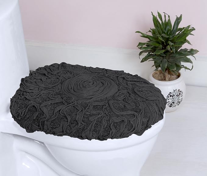 Home Weavers Bell Flower Toilet Lid Cover – 18"x18", 100% Cotton Tufted, Soft & Absorbent, Non-Slip, Machine Washable Bathroom Seat Cover, Gray