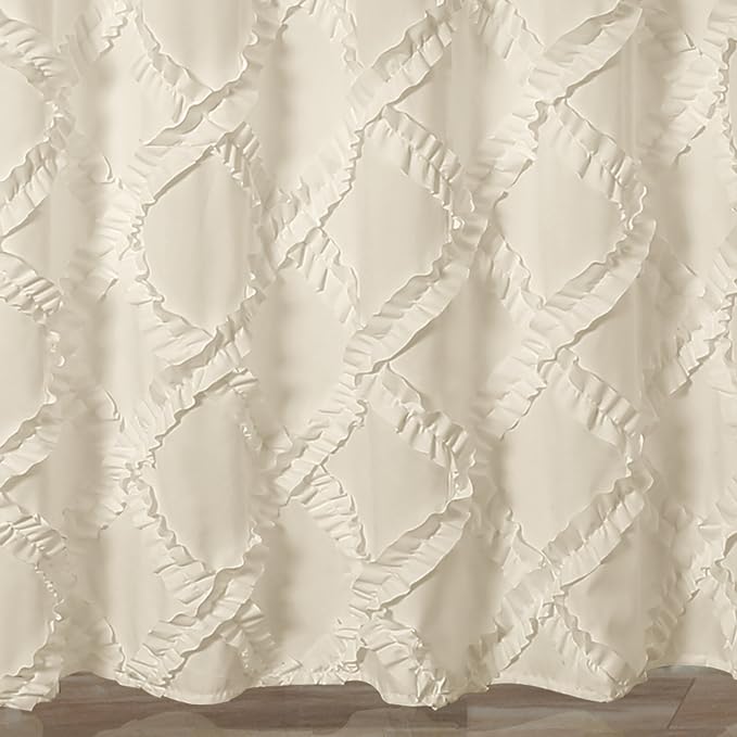 Lush Decor, Ivory/Pale Yellow Ruffle Diamond Shower Curtain | Textured Shabby Chic Farmhouse Style Design, x 72, 72" x 72"