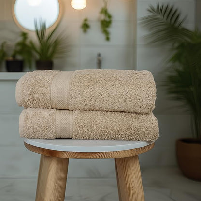 Commercial Bulk Pack of 12 Large Bath Towels – 100% Cotton Terry 24" x 50" – Ideal for Hotels, Salons, Gyms, Spas & Institutional Use – Beige