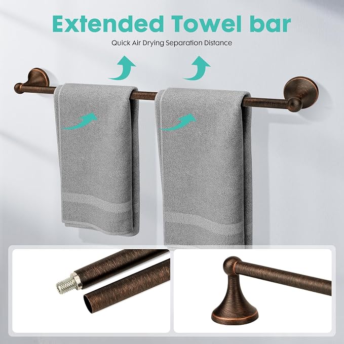 Antique 4 Piece Bathroom Hardware Accessories Set Oil Rubbed Bronze,24 Inch Towel Bar Set with Double Post Pivoting Toilet Paper Holder,Towel Rack Set Vintage,Bathroom Towel Holder Set Bronze